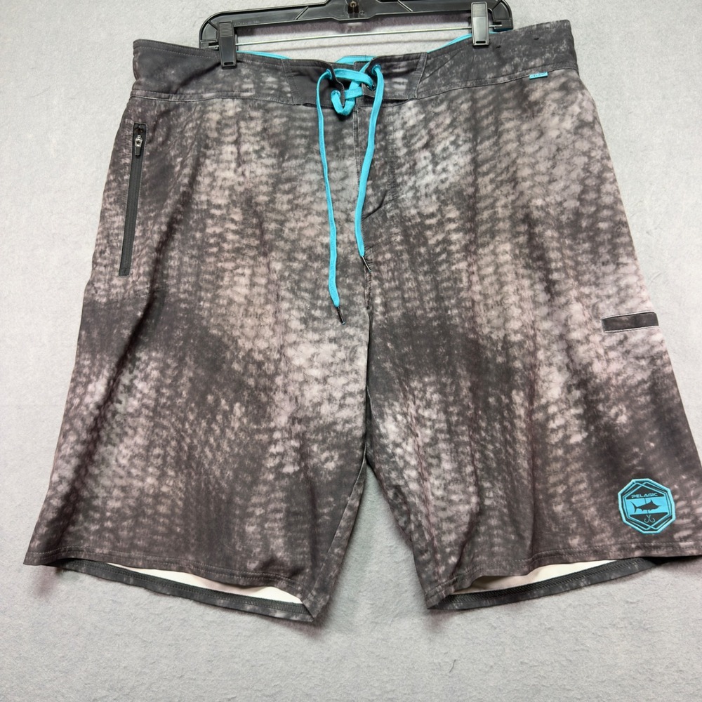 Pelagic Mens Board Shorts Size 40 Grey Charcoal Scale Print Fishing Swim Trunks